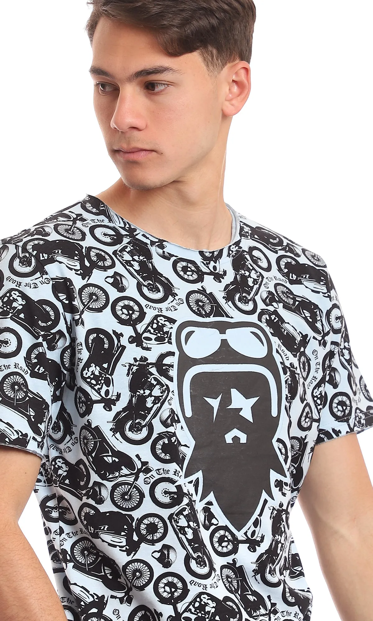 97365 "On The Road" Tri-Tone Printed Tee - Baby Blue & Black