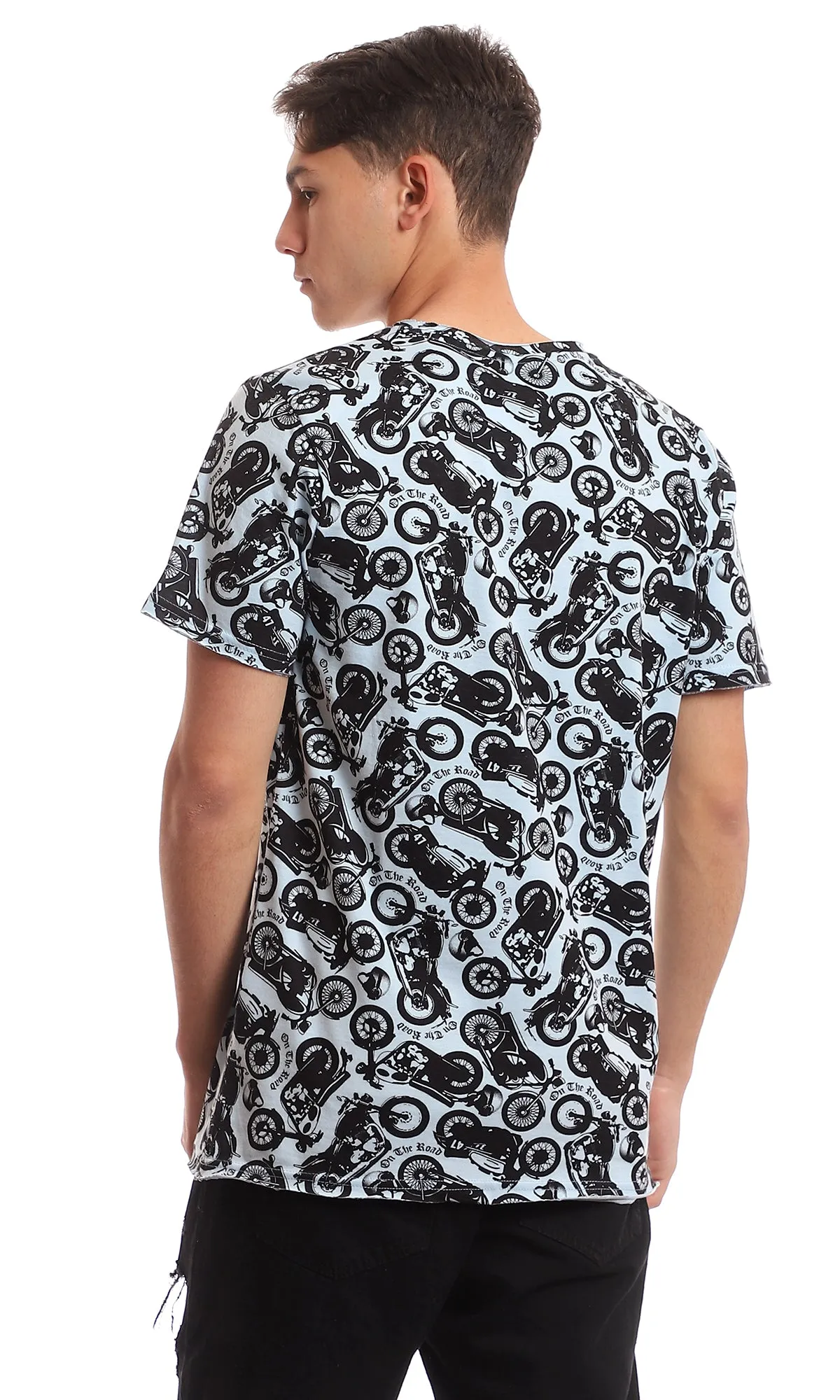 97365 "On The Road" Tri-Tone Printed Tee - Baby Blue & Black