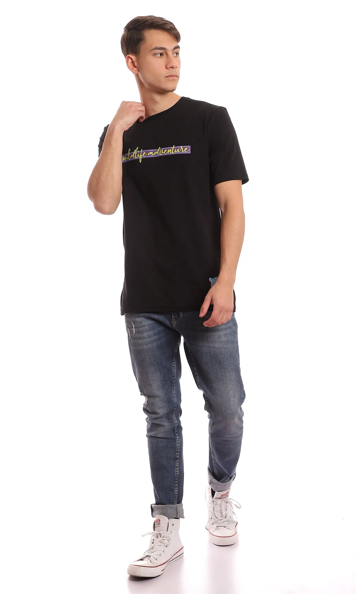 97421 " Wild Life Adventure" Printed Black Summer T-Shirt