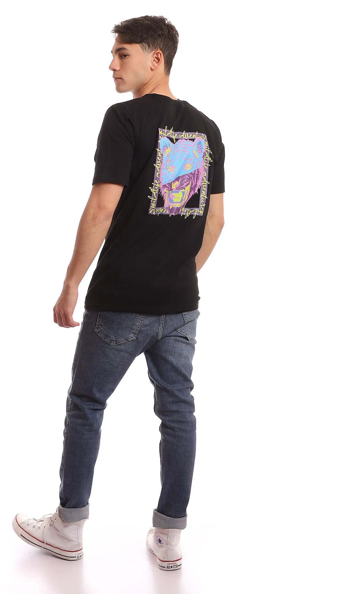 97421 " Wild Life Adventure" Printed Black Summer T-Shirt