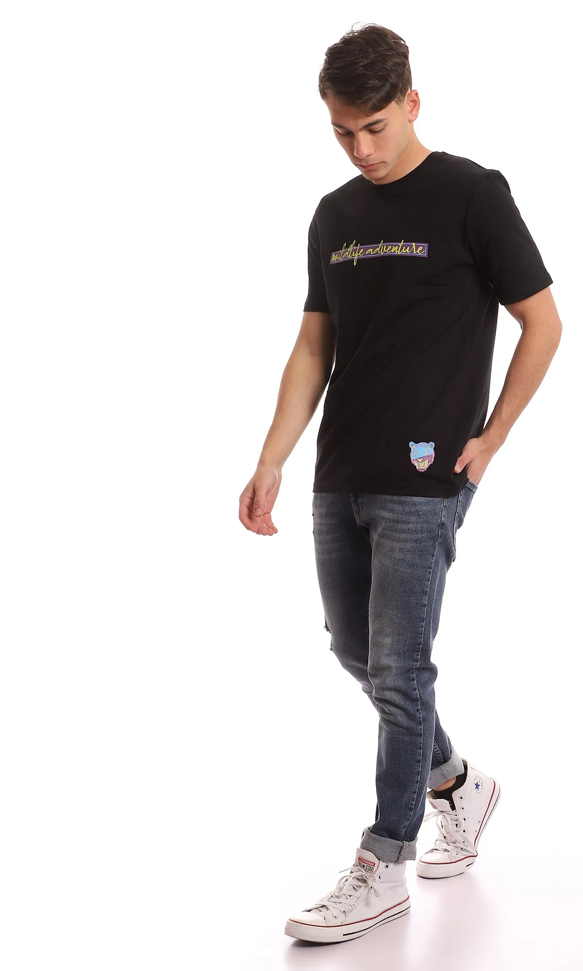 97421 " Wild Life Adventure" Printed Black Summer T-Shirt