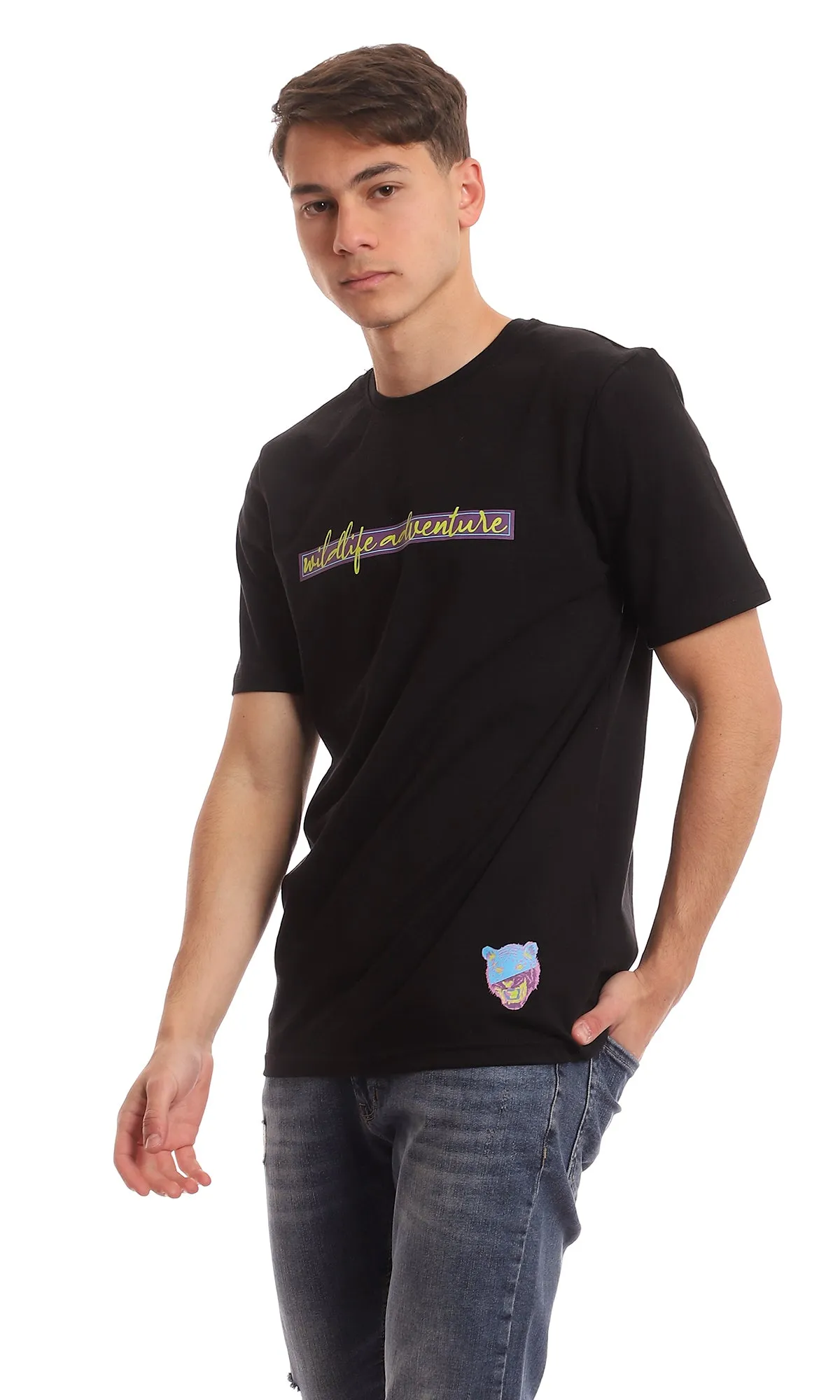 97421 " Wild Life Adventure" Printed Black Summer T-Shirt