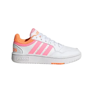 adidas Hoops 3.0 Kids Trainers - Girls - White/Beam Pink/Orange