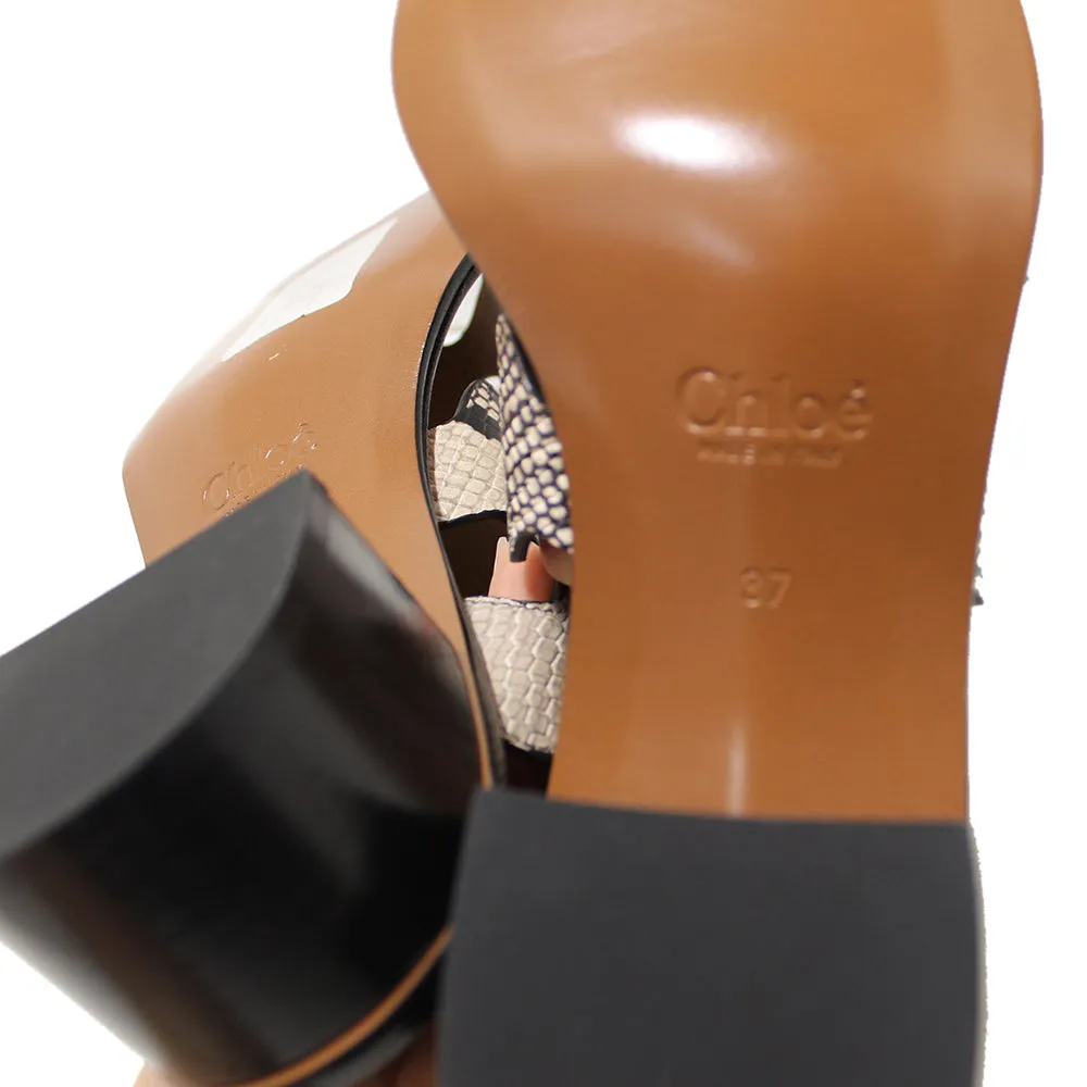 Authentic New Chloe Eternal Grey Leather Scalloped Tripstraps Chunky Heels Sandals CH28651 Size 37
