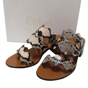 Authentic New Chloe Eternal Grey Leather Scalloped Tripstraps Chunky Heels Sandals CH28651 Size 37