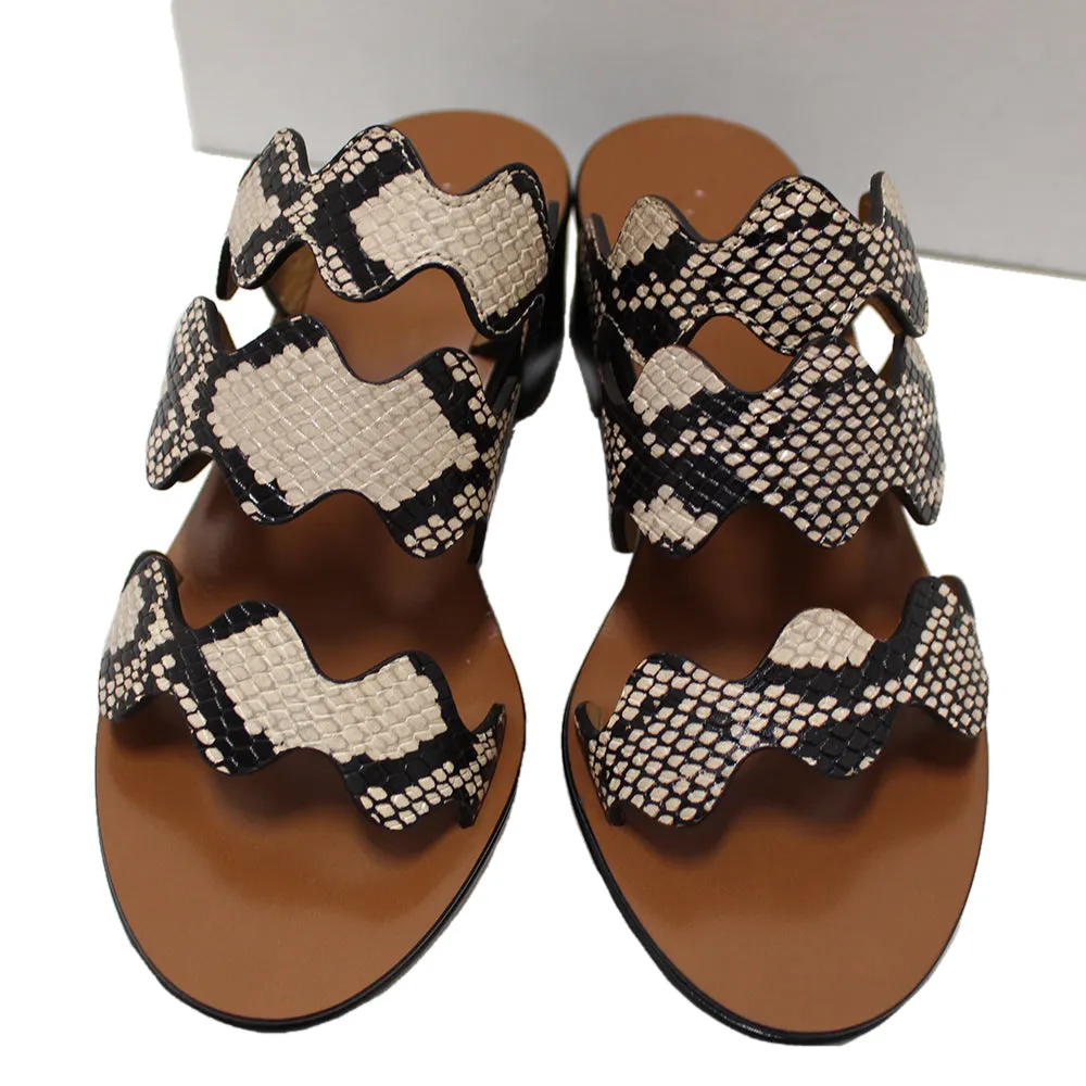 Authentic New Chloe Eternal Grey Leather Scalloped Tripstraps Chunky Heels Sandals CH28651 Size 37
