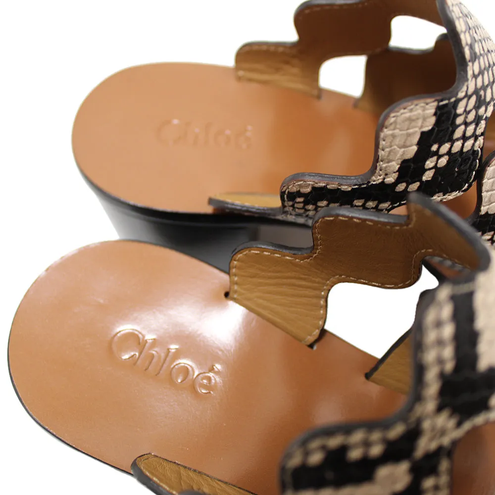 Authentic New Chloe Eternal Grey Leather Scalloped Tripstraps Chunky Heels Sandals CH28651 Size 37