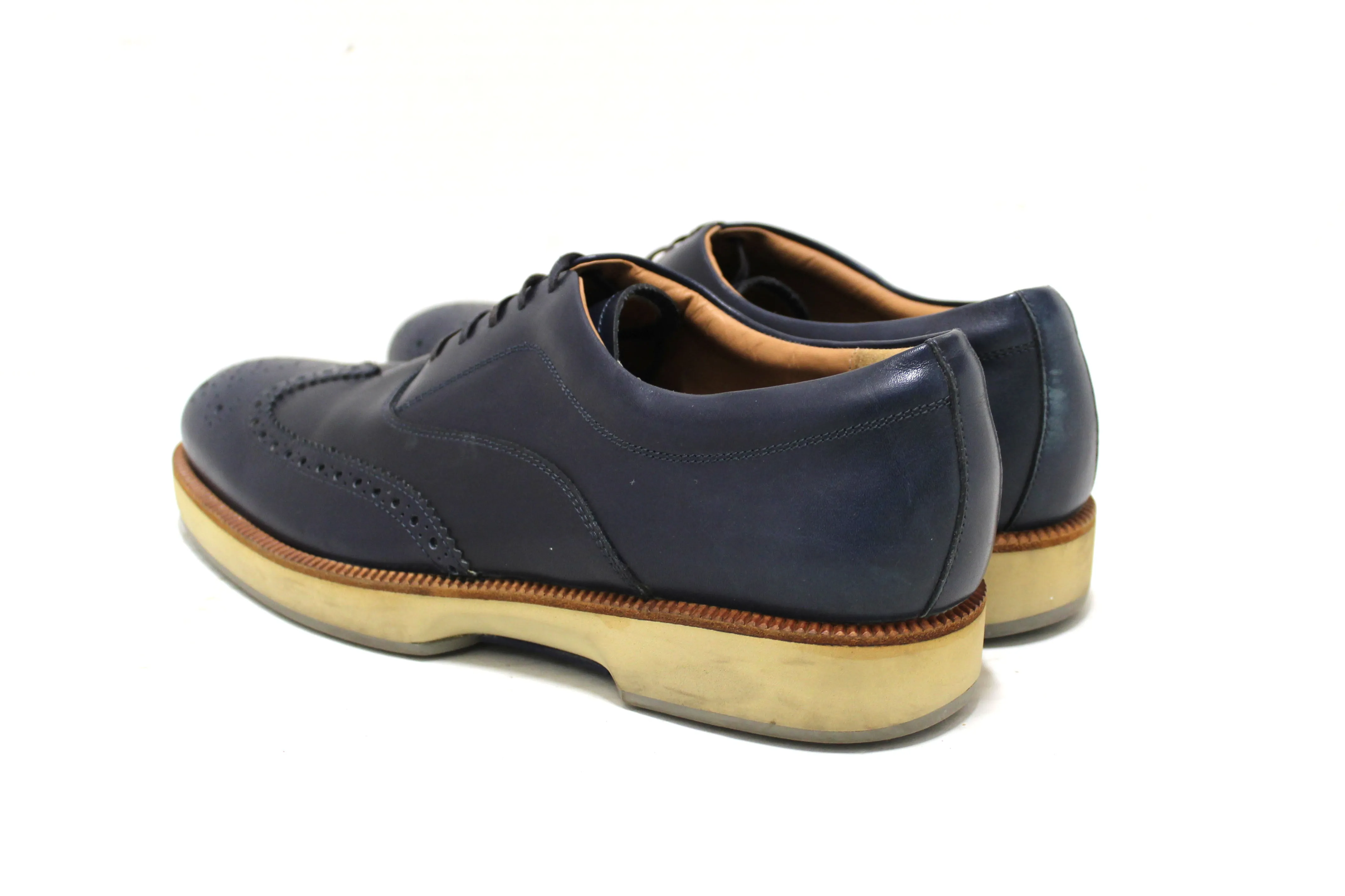 Authentic Salvatore Ferrgamo Men's Blue Calf Leather Wingtip Brogue Shoes size 8.5