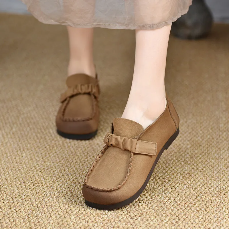 Babakud Women Spring Retro Handmade Genuine Leather Slip-On Flats Shoes