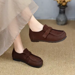 Babakud Women Spring Retro Handmade Genuine Leather Slip-On Flats Shoes