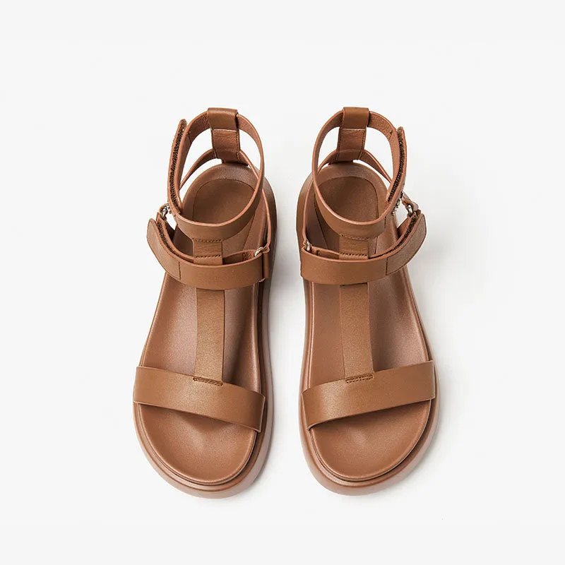 BeauToday Leather T-bar Platform Gladiator Sandals with Open Toe for Women