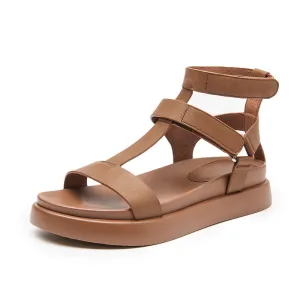 BeauToday Leather T-bar Platform Gladiator Sandals with Open Toe for Women