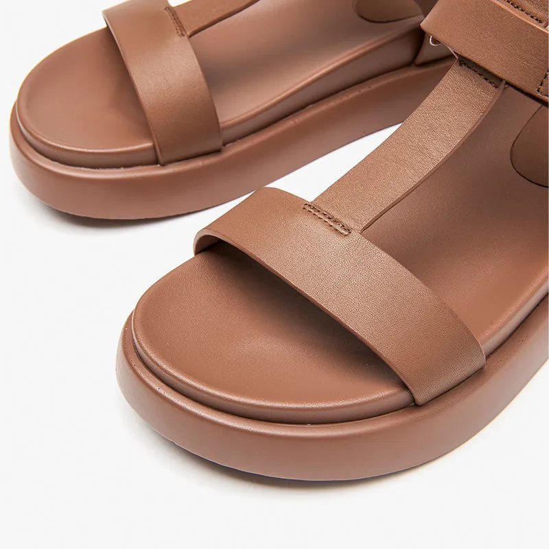 BeauToday Leather T-bar Platform Gladiator Sandals with Open Toe for Women