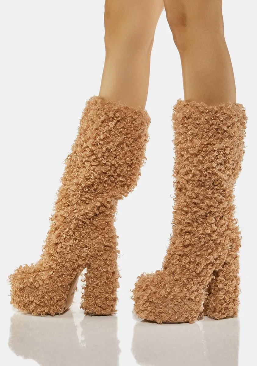 Brown Faux Fur Teddy Boots