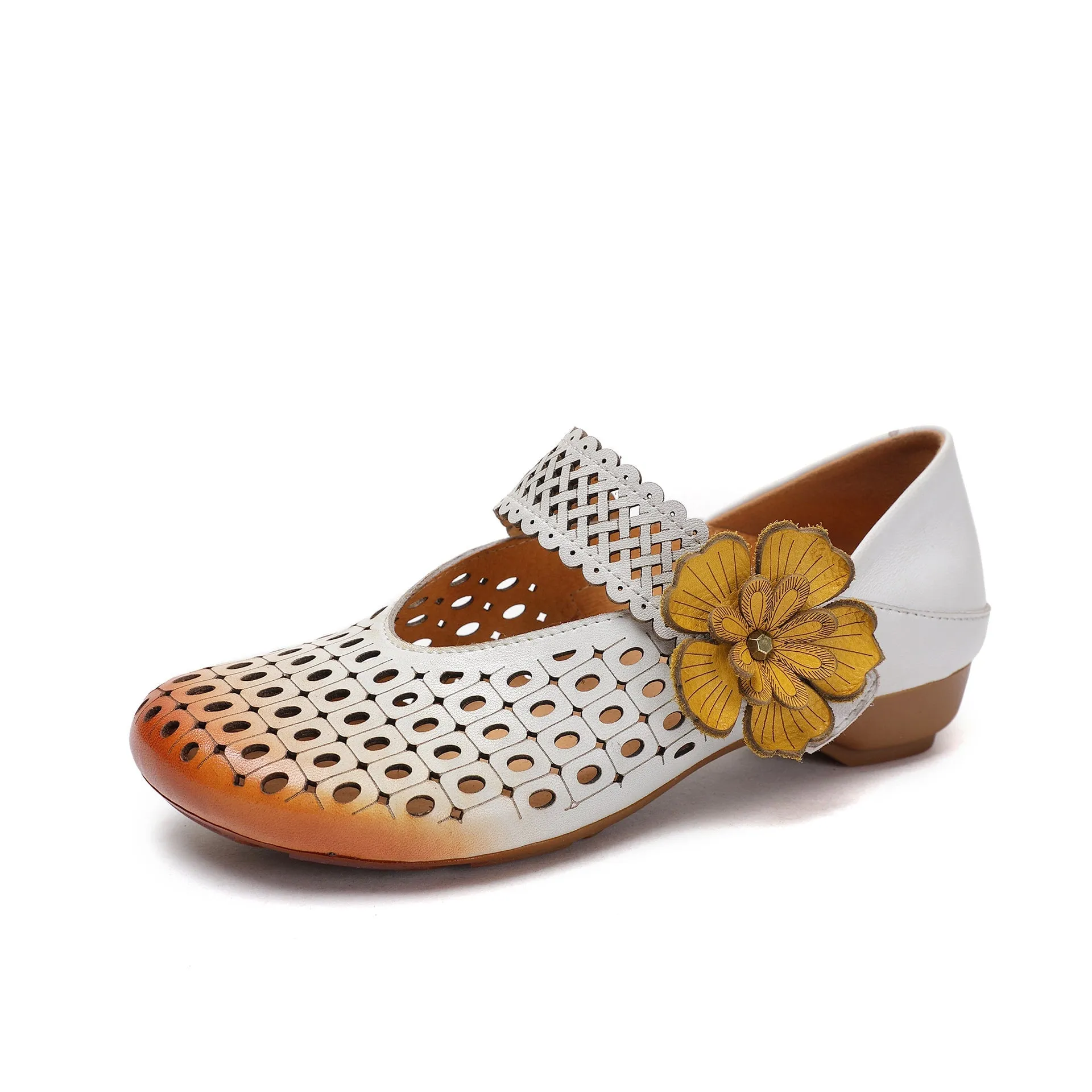 Comfy Genuine Leather Flats Women Mary Jane Slip On Walking Flats in Beige/Purple