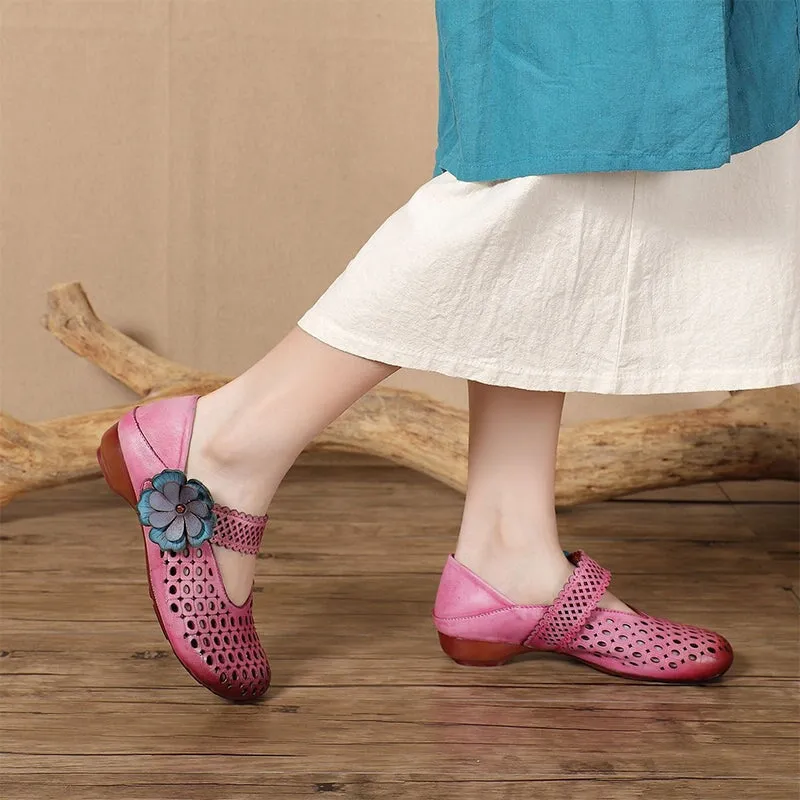 Comfy Genuine Leather Flats Women Mary Jane Slip On Walking Flats in Beige/Purple