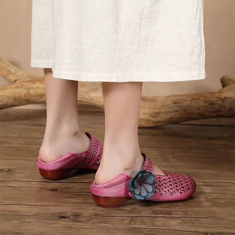 Comfy Genuine Leather Flats Women Mary Jane Slip On Walking Flats in Beige/Purple