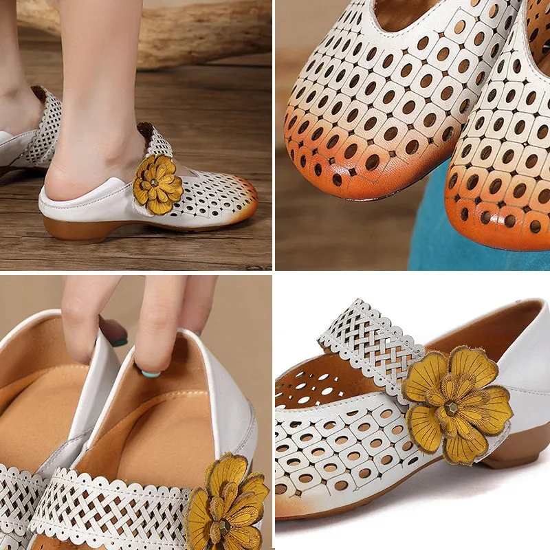 Comfy Genuine Leather Flats Women Mary Jane Slip On Walking Flats in Beige/Purple