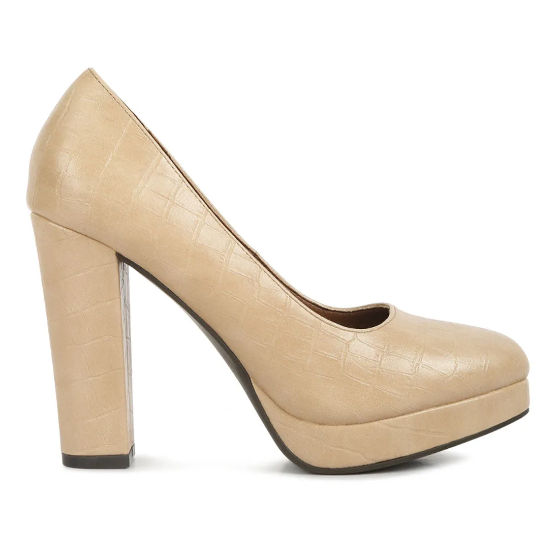 Croc Texture High Block Heel Pumps
