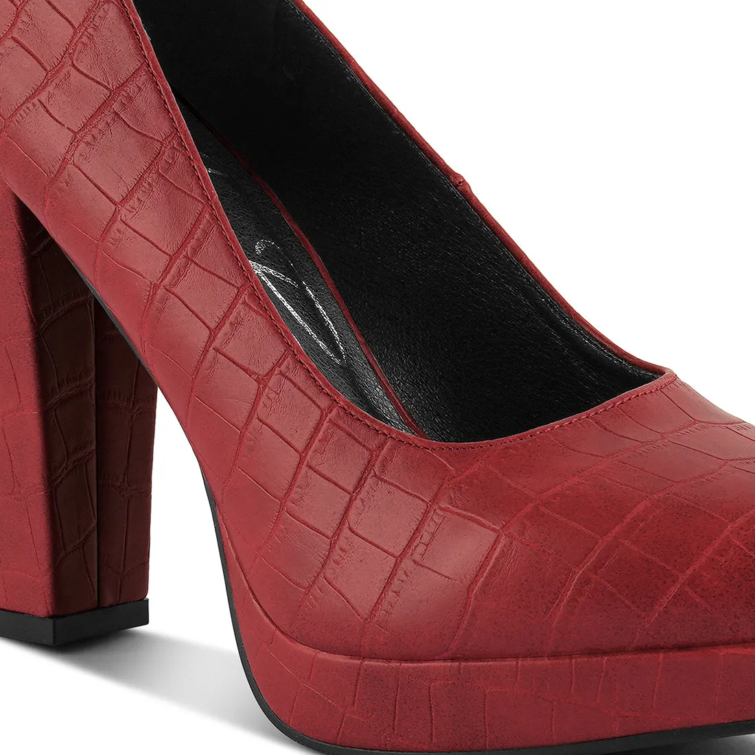 Croc Texture High Block Heel Pumps