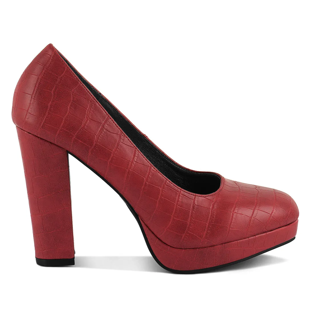 Croc Texture High Block Heel Pumps