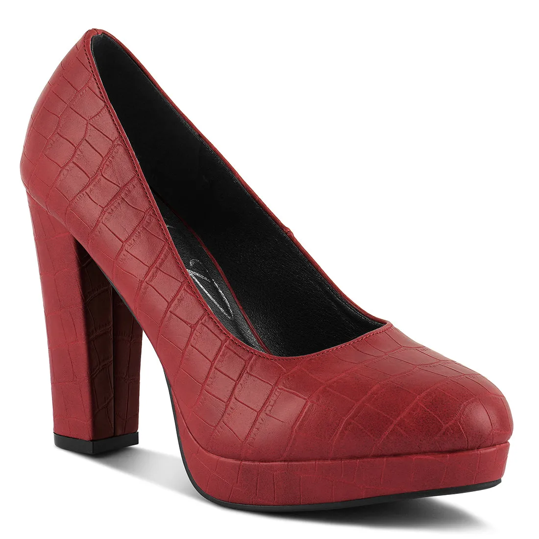 Croc Texture High Block Heel Pumps
