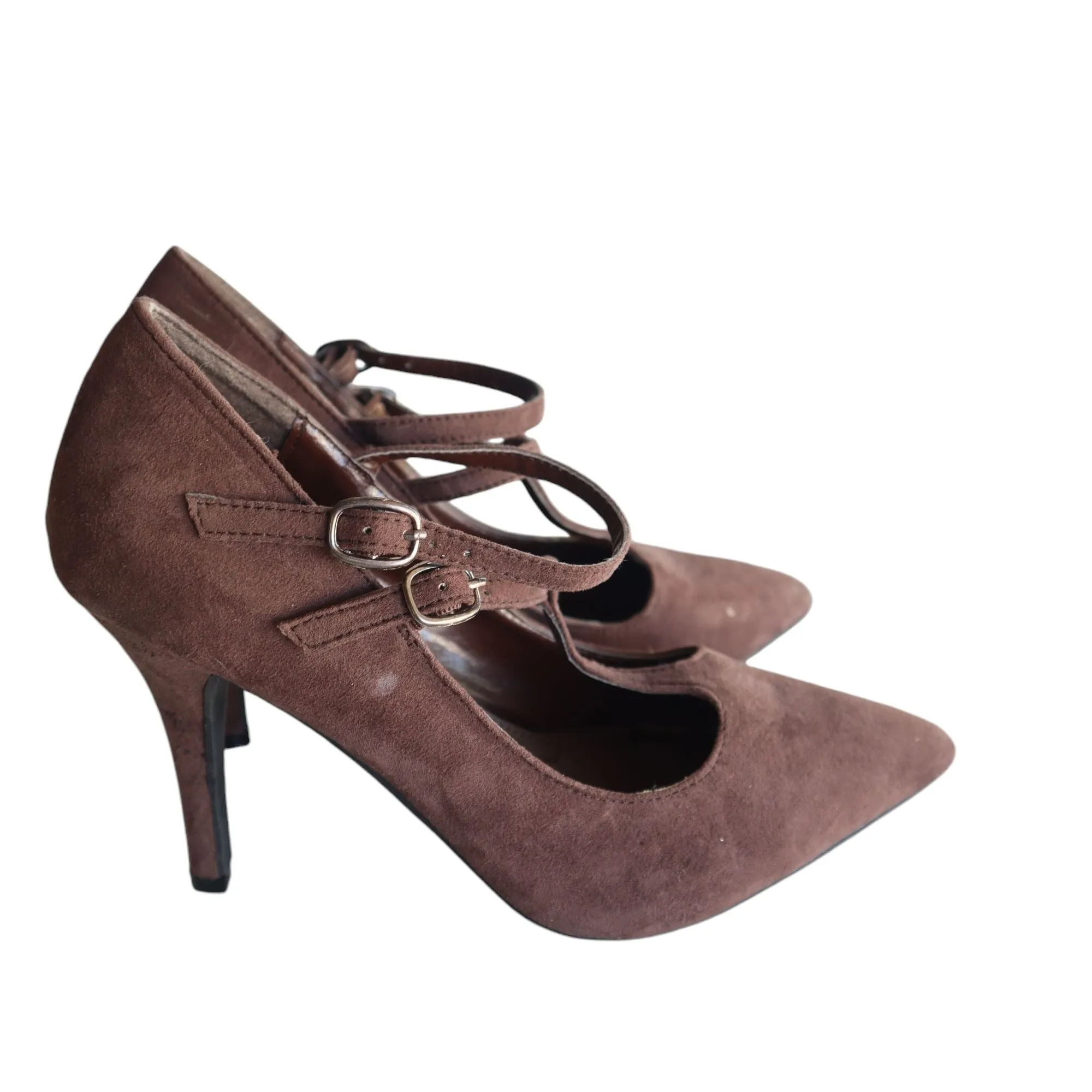 DbBk Fashion Brown Suede Pointed-Toe Mary Jane Pumps Size 7.5