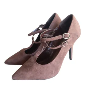 DbBk Fashion Brown Suede Pointed-Toe Mary Jane Pumps Size 7.5