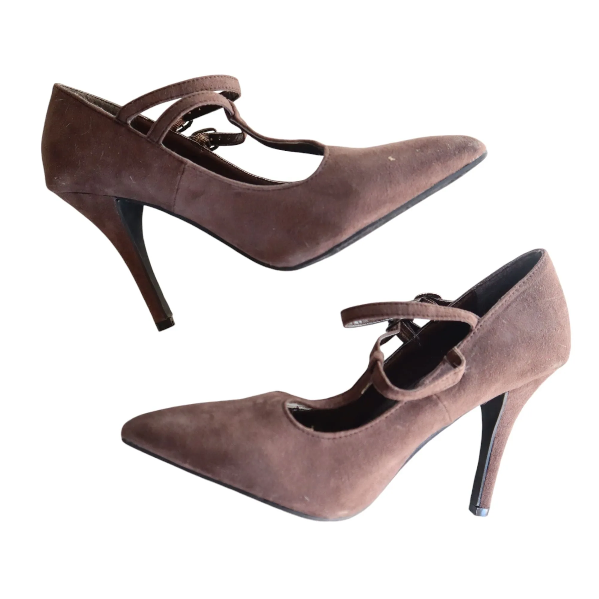 DbBk Fashion Brown Suede Pointed-Toe Mary Jane Pumps Size 7.5