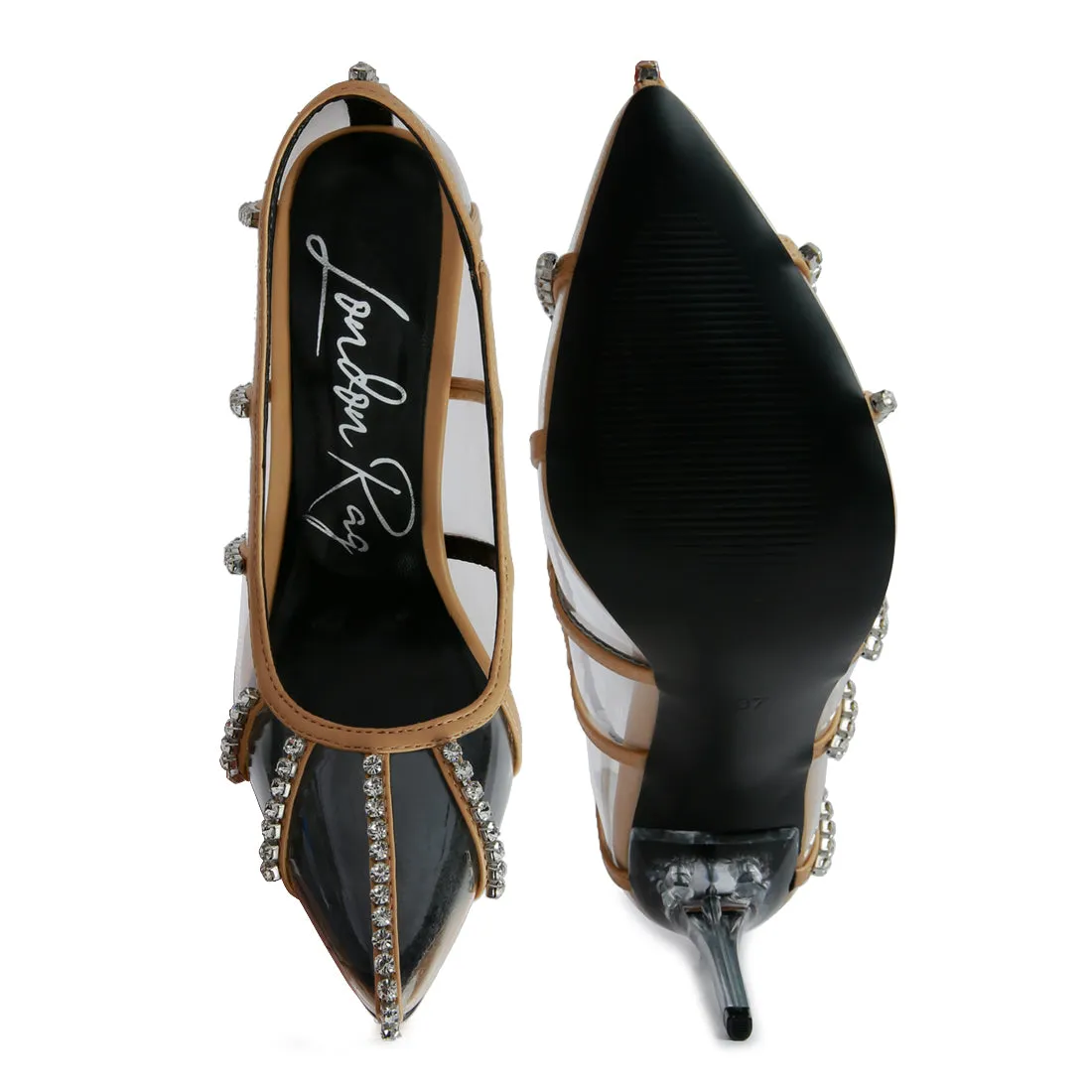 Diamante Clear High Heel Cage Pumps