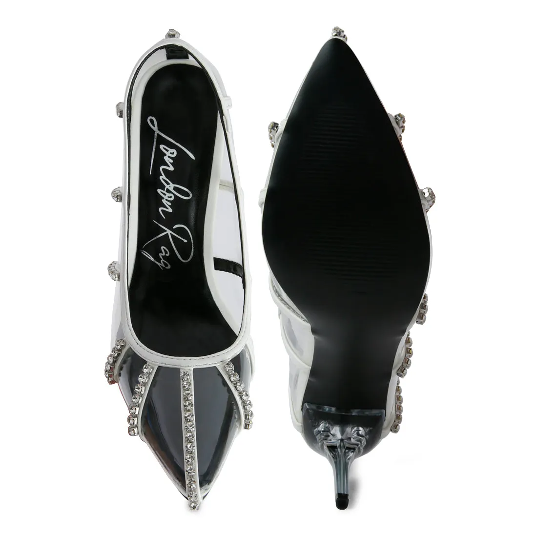 Diamante Clear High Heel Cage Pumps
