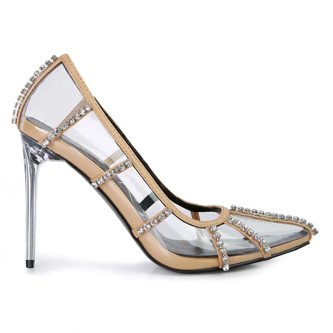 Diamante Clear High Heel Cage Pumps