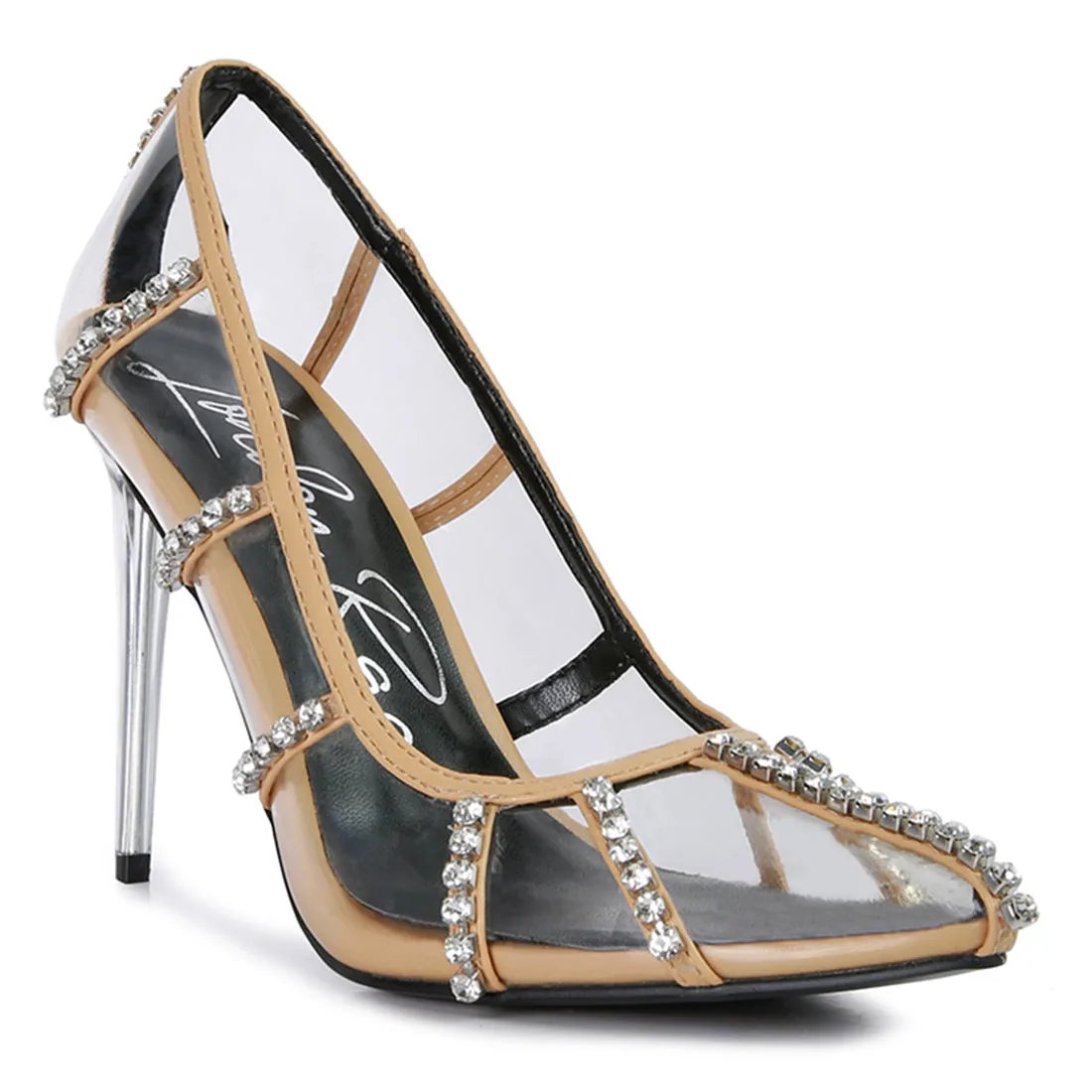 Diamante Clear High Heel Cage Pumps