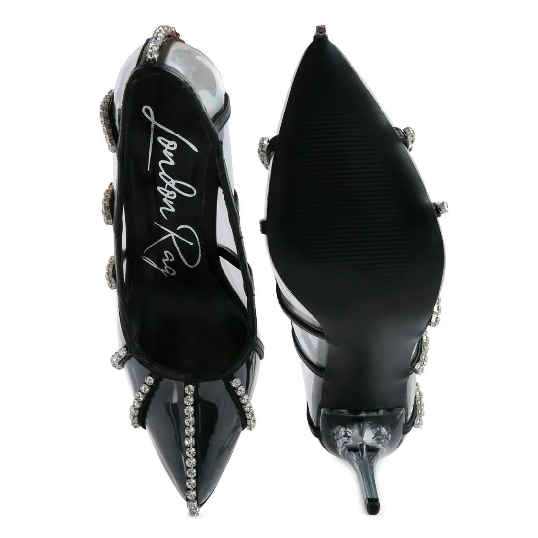 Diamante Clear High Heel Cage Pumps