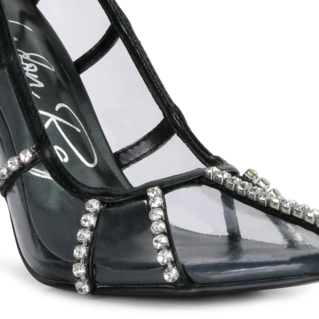 Diamante Clear High Heel Cage Pumps