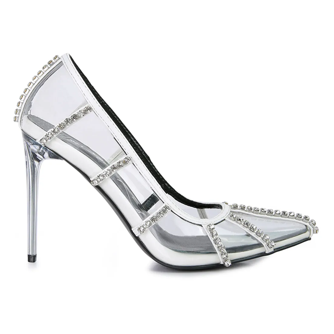 Diamante Clear High Heel Cage Pumps