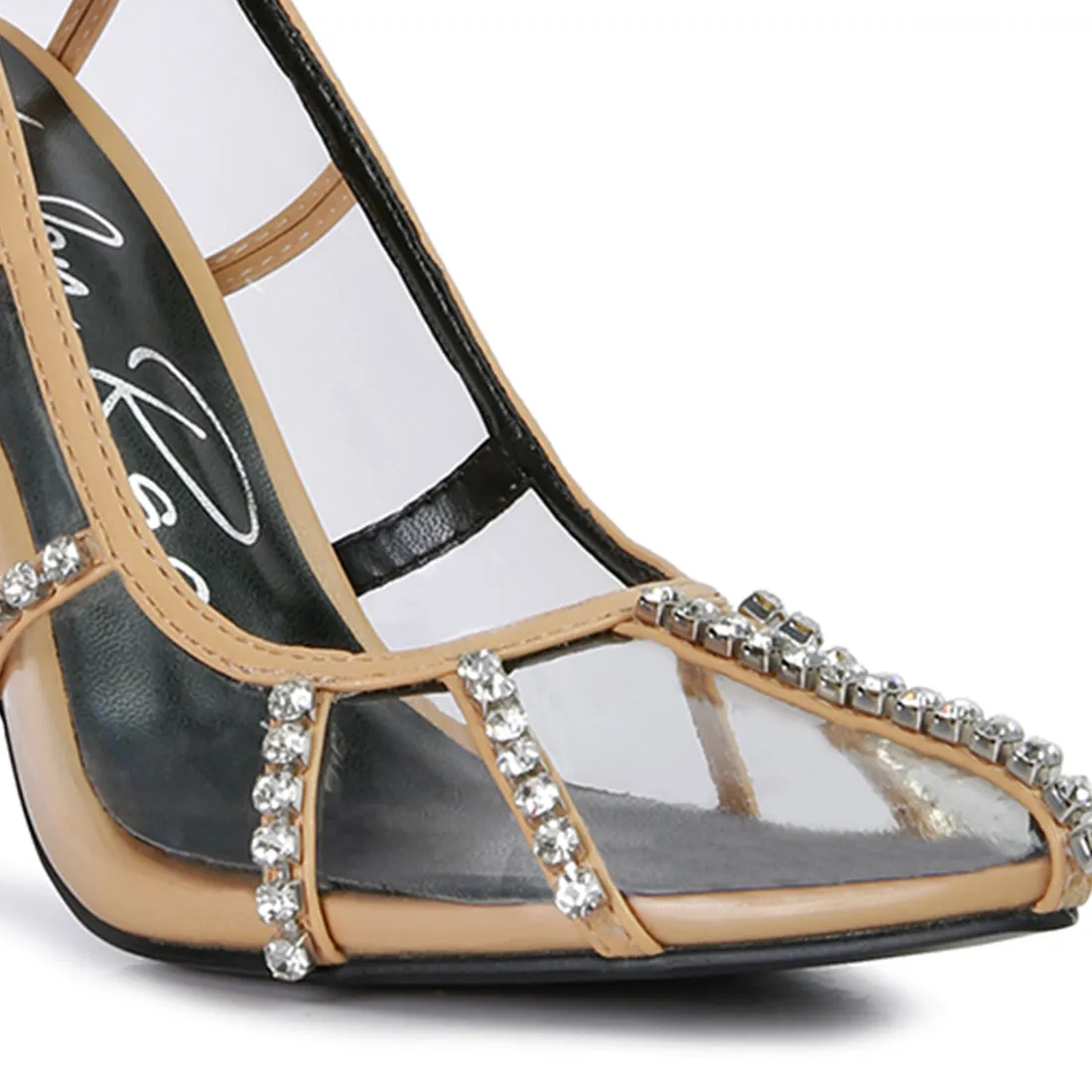 Diamante Clear High Heel Cage Pumps