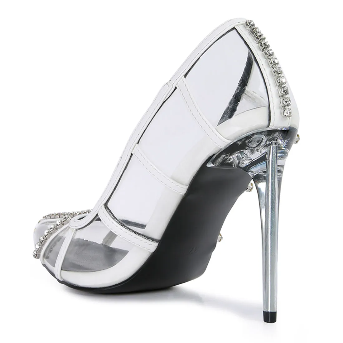 Diamante Clear High Heel Cage Pumps