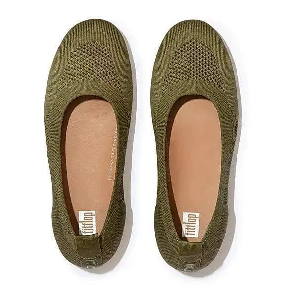 FitFlop Women's Allegro Knit Ballet Flats- Olive Green