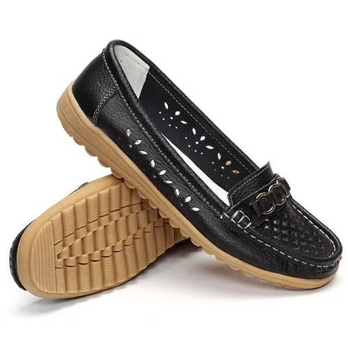 Hollow Out Flat Soft Comfortable Slip On Casual Shoes