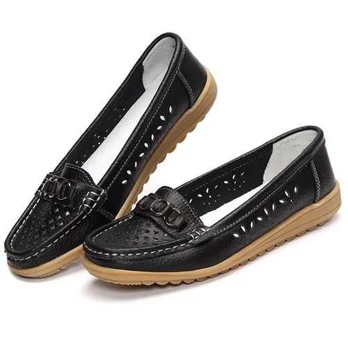 Hollow Out Flat Soft Comfortable Slip On Casual Shoes