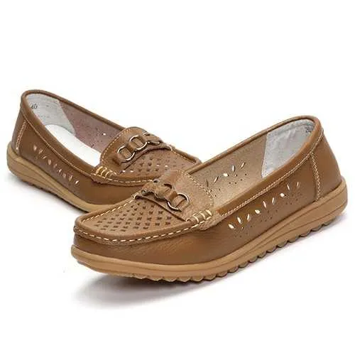 Hollow Out Flat Soft Comfortable Slip On Casual Shoes