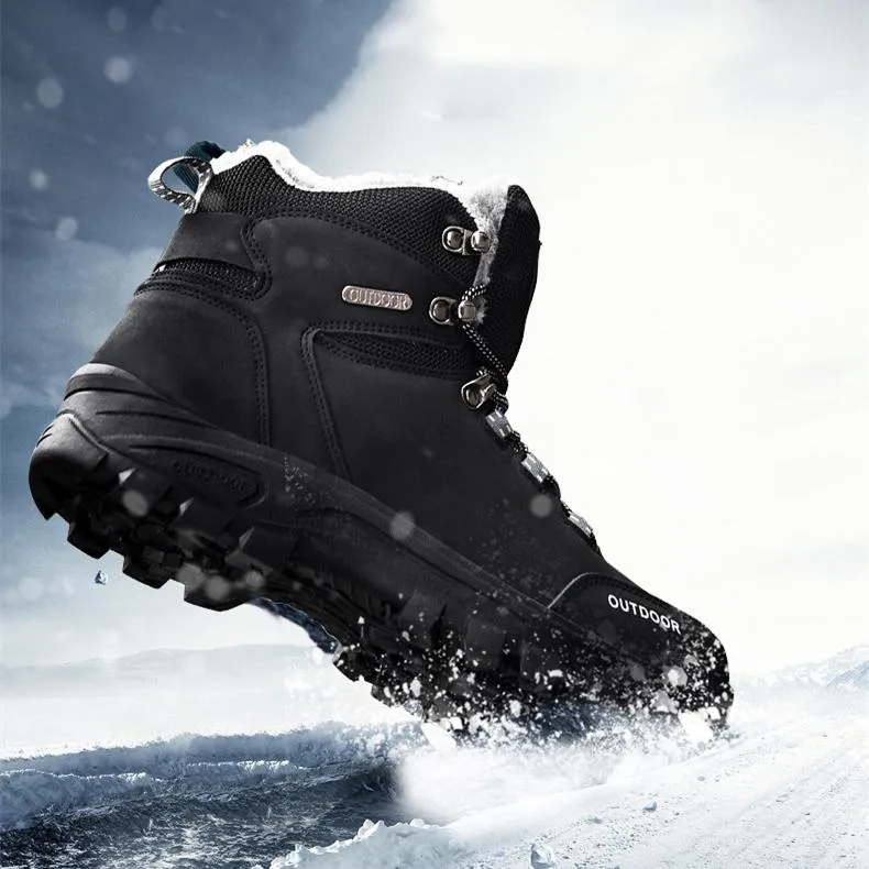 Men's faux fur high cut lace-up snow boots | Outdoors hiking boots for winter