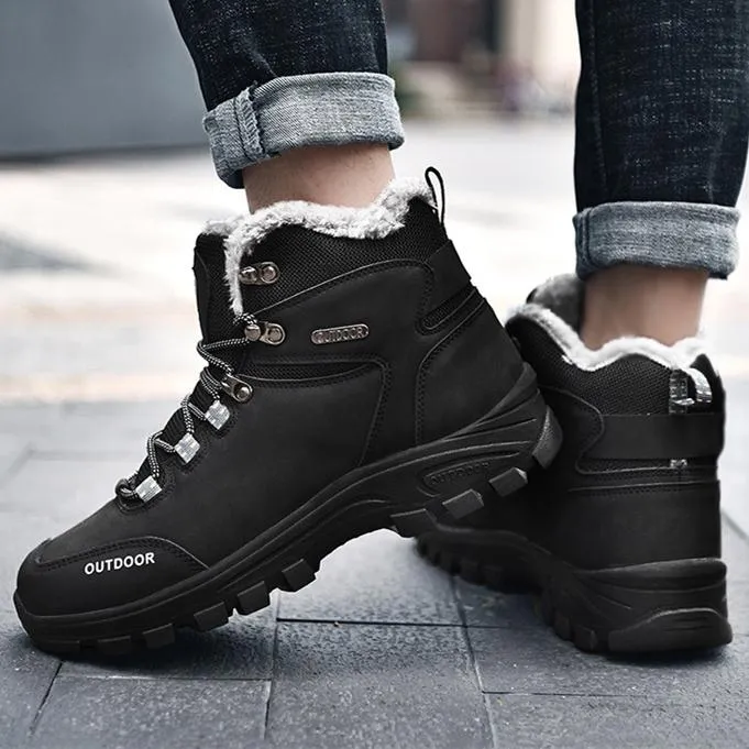 Men's faux fur high cut lace-up snow boots | Outdoors hiking boots for winter