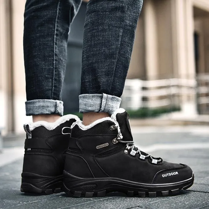 Men's faux fur high cut lace-up snow boots | Outdoors hiking boots for winter