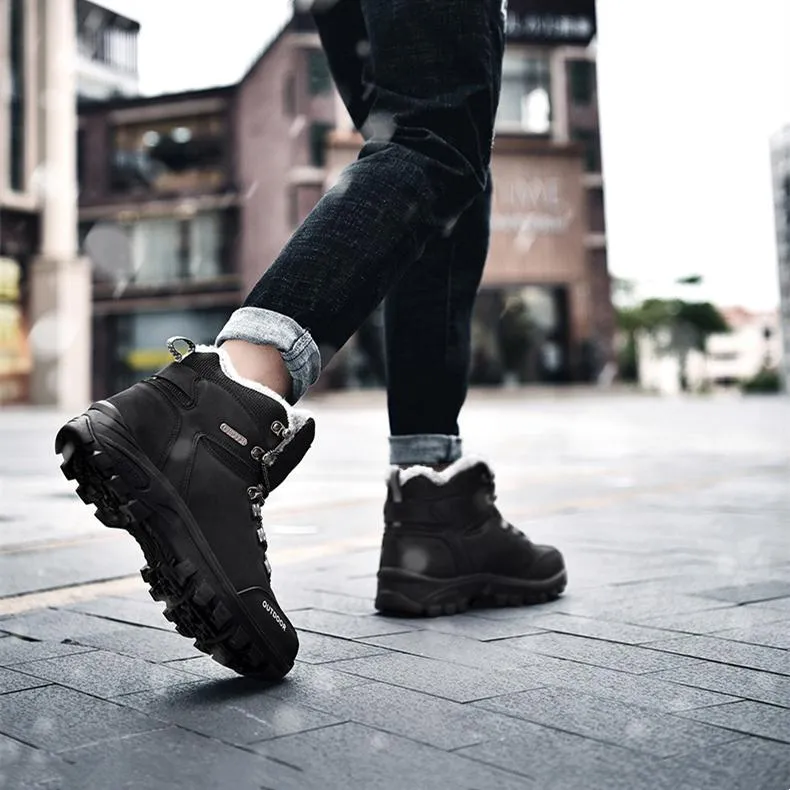 Men's faux fur high cut lace-up snow boots | Outdoors hiking boots for winter