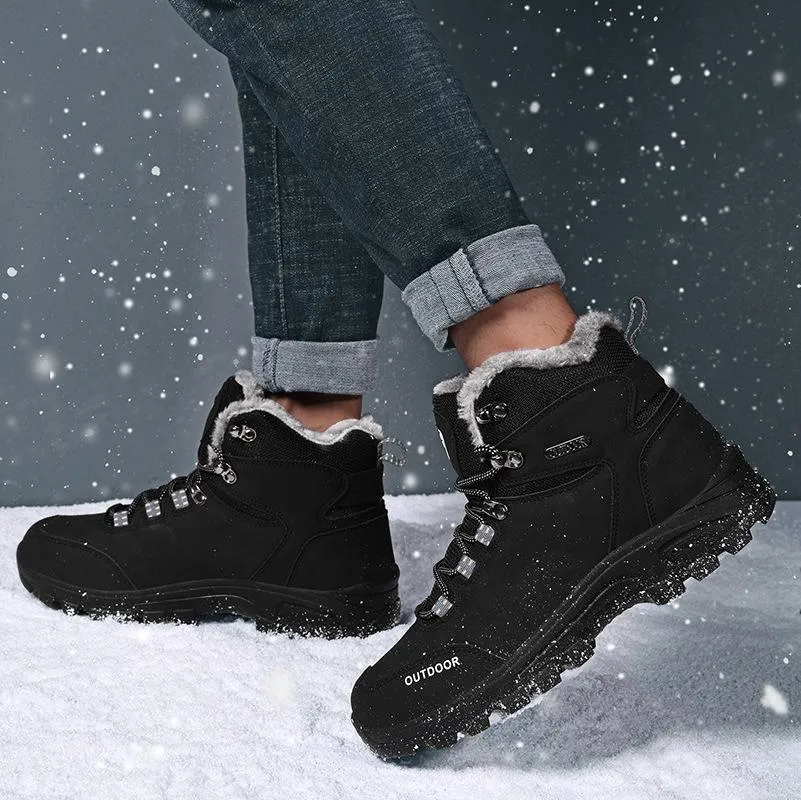Men's faux fur high cut lace-up snow boots | Outdoors hiking boots for winter