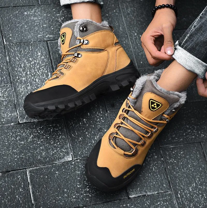 Men's faux fur high cut lace-up snow boots | Outdoors hiking boots for winter