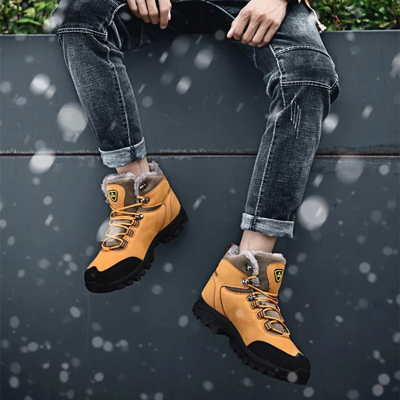 Men's faux fur high cut lace-up snow boots | Outdoors hiking boots for winter