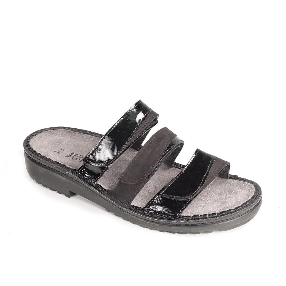Naot Women's Adonica Three Strap Sandals- Black Nubuck/ Black Luster